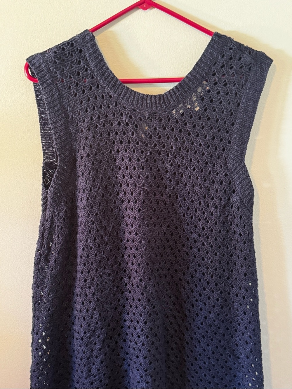 Crochet Knit Sleeveless Sweater Top - Navy